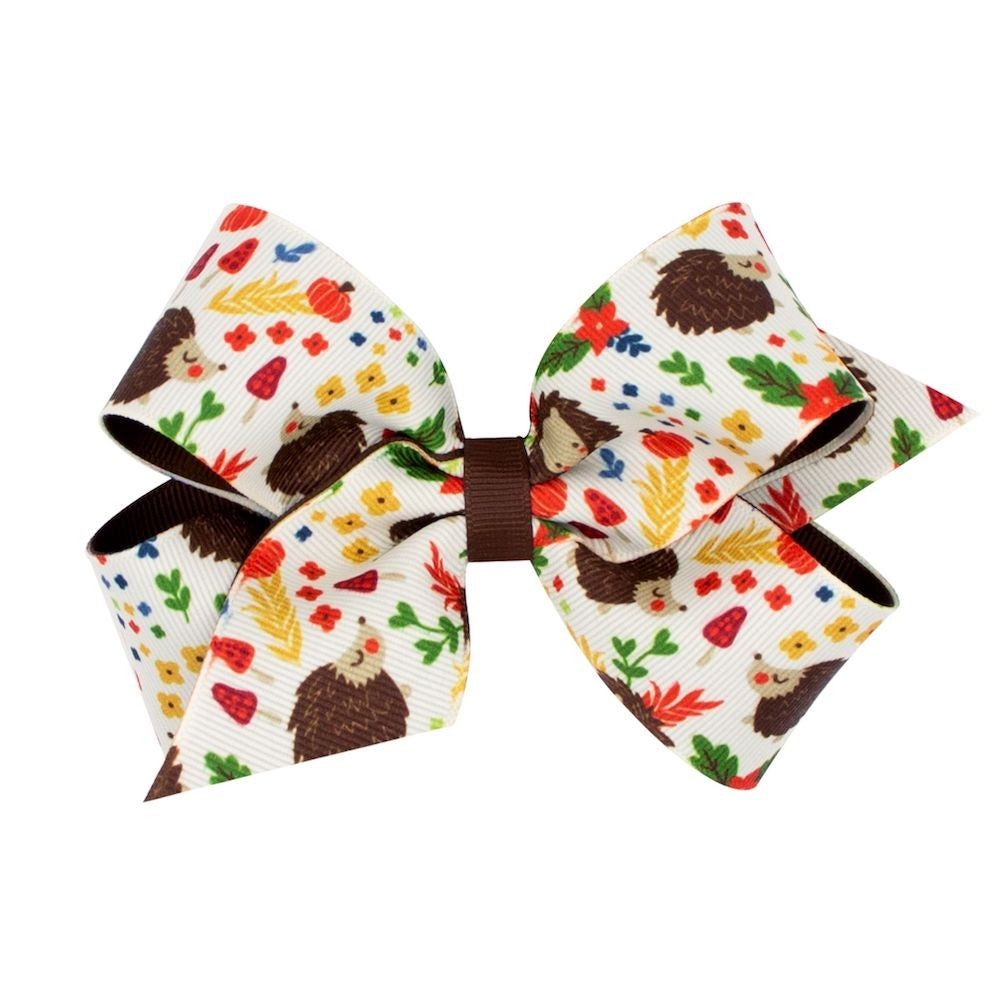 Wee Ones Girls Fall Hair Bow - Animals Print - Hedgehog