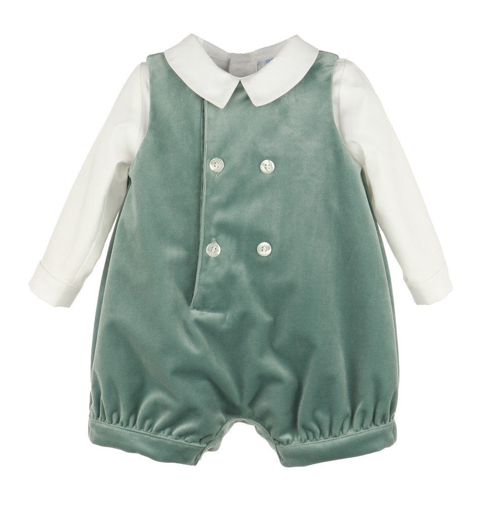 Luli & Me Boys Dressy Jon Jon with Shirt - Velvet - Aqua Sage Green