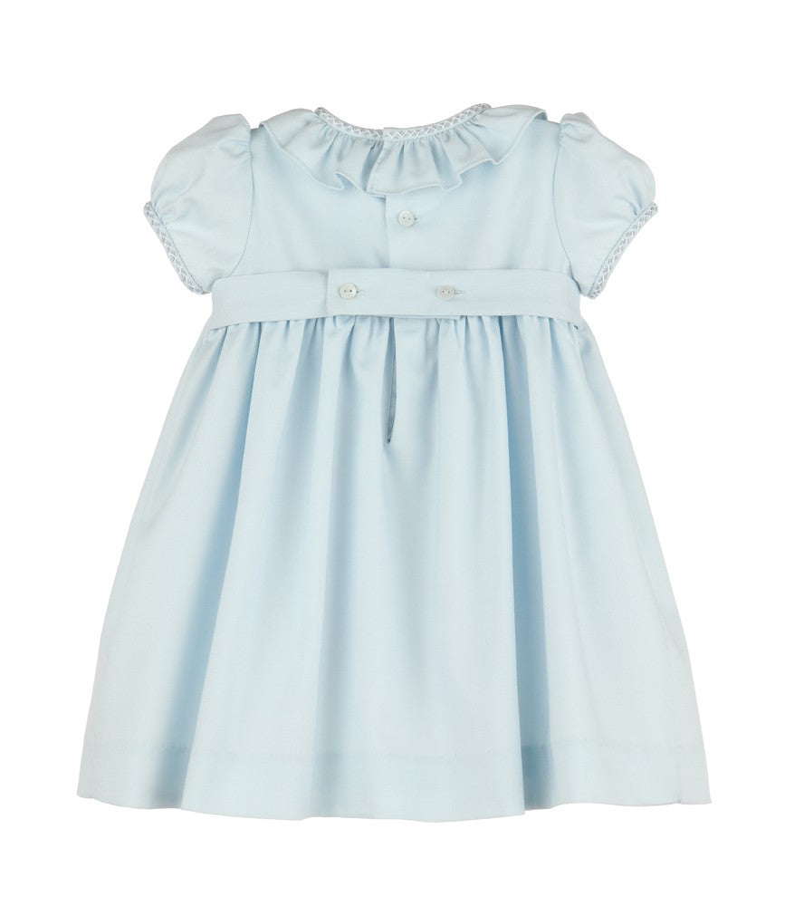 Luli & Me Girls Silverstone Flowers Blue Smocked Dress - Ruffle Collar