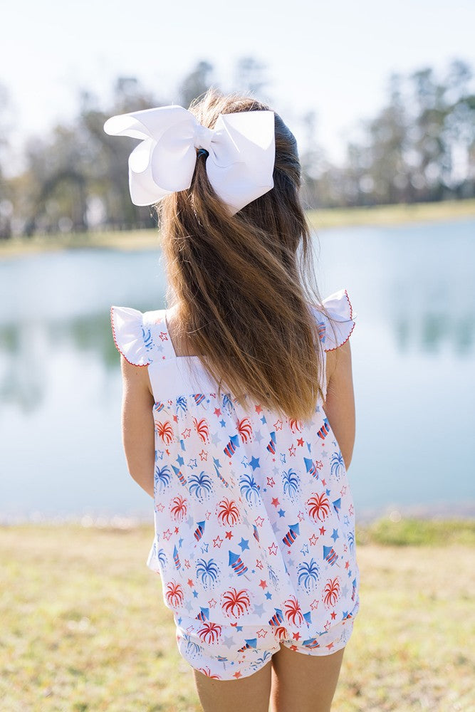 Proper Peony Pima Girls Red & Blue Patriotic Fireworks Bloomers Set by Proper Peony