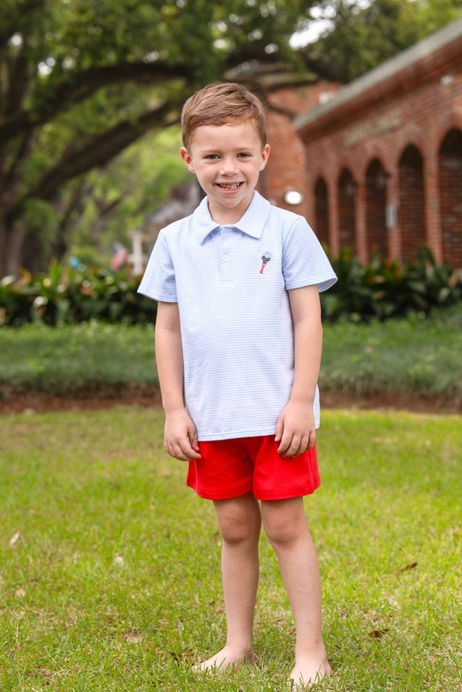 Trotter Street Kids Boys Blue Mouse Embroidery Polo Shirt