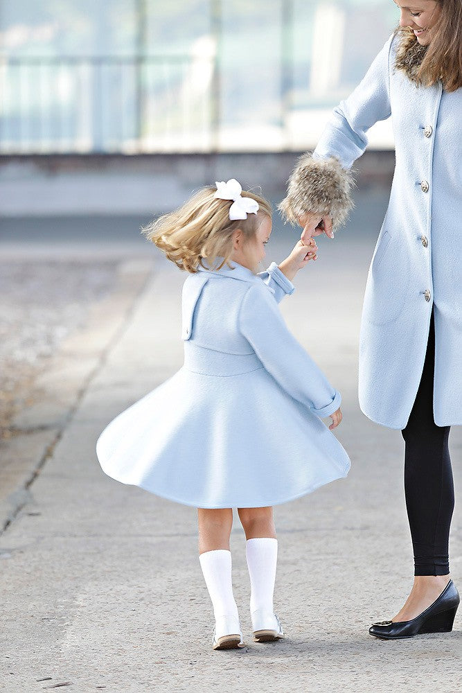 Marae Girls Dress Coat - Double Breasted Twirl Coat - Light Blue