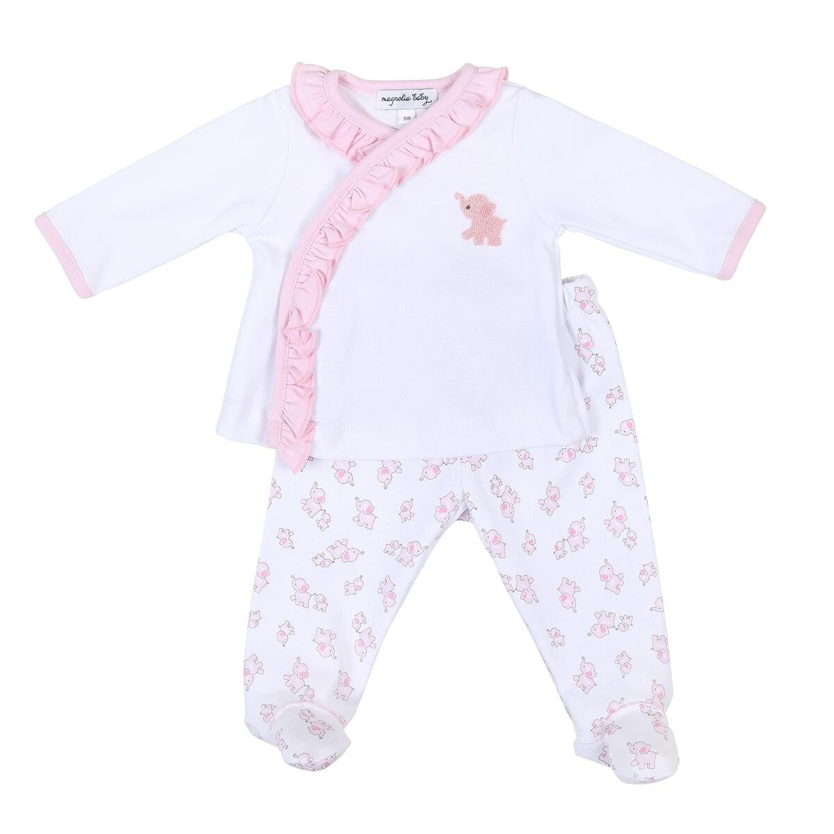Magnolia Baby Girls Pink Tiny Elephants Printed Ruffle Footed Pant Set