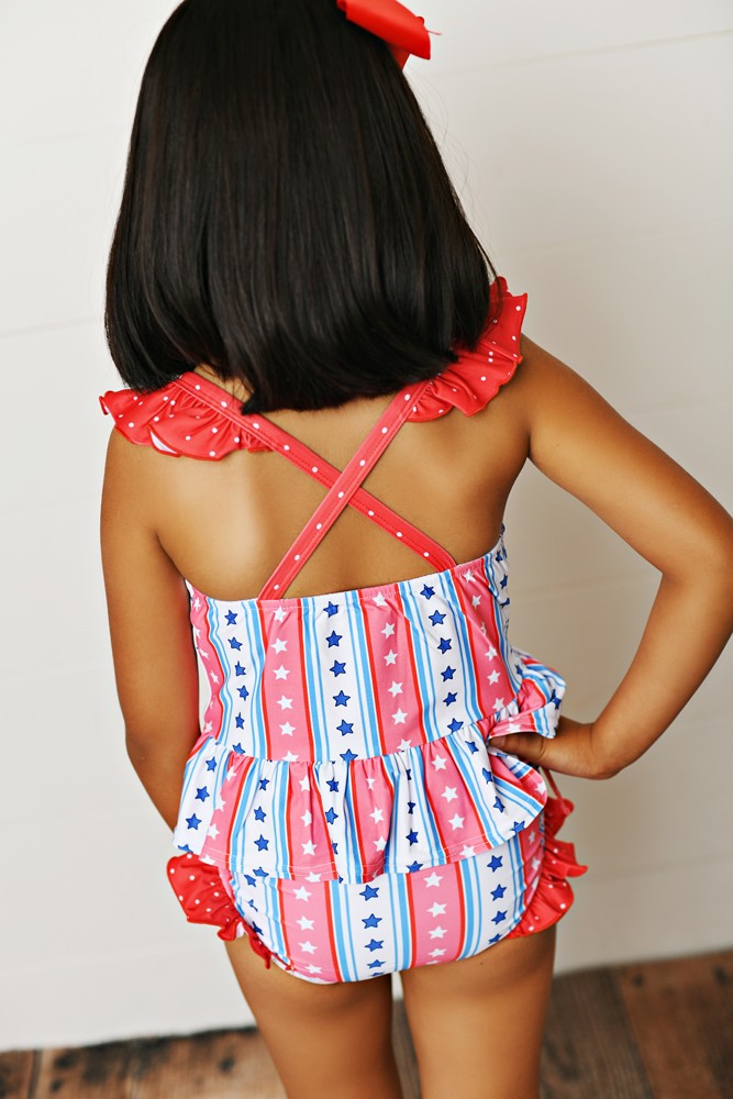 Swoon Baby Girls Two Piece Swimsuit - Patriotic Stars & Stripes