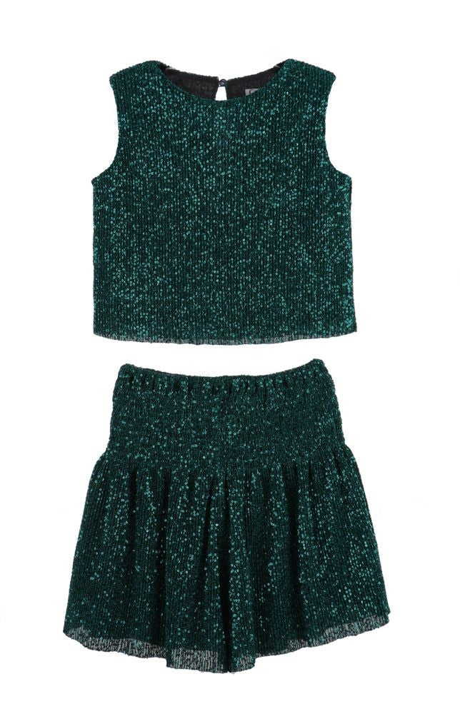 Luli & Me Gabby Girls Holiday Sparkle Twinkle Skirt Set - Green