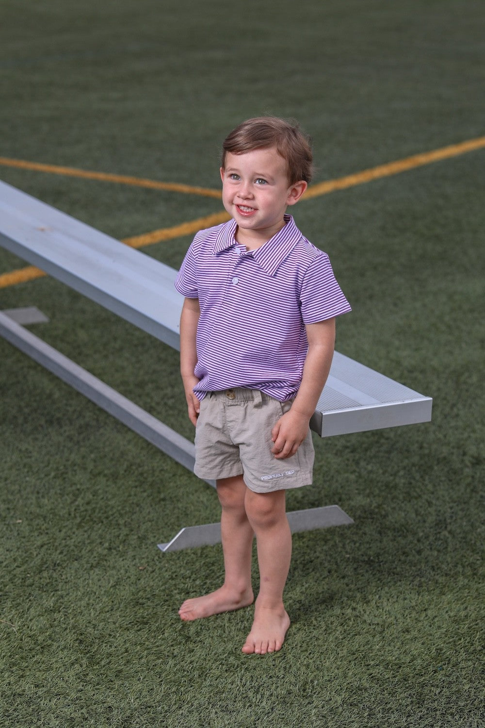 Trotter Street Kids Boys Henry Game Day Polo Shirt - Purple Stripes - LSU - TCU by Trotter Street Kids