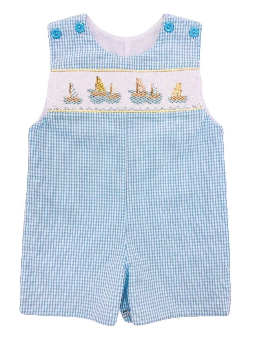 The Best Dressed Child Baby / Toddler Boys Blue Check Smocked Sailboats Jon Jon by Best Dressed Child