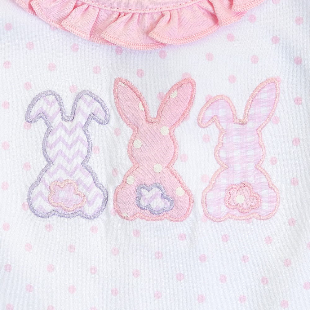 Magnolia Baby Girls Bunny Trio Applique Ruffle Lap Footie - Pink