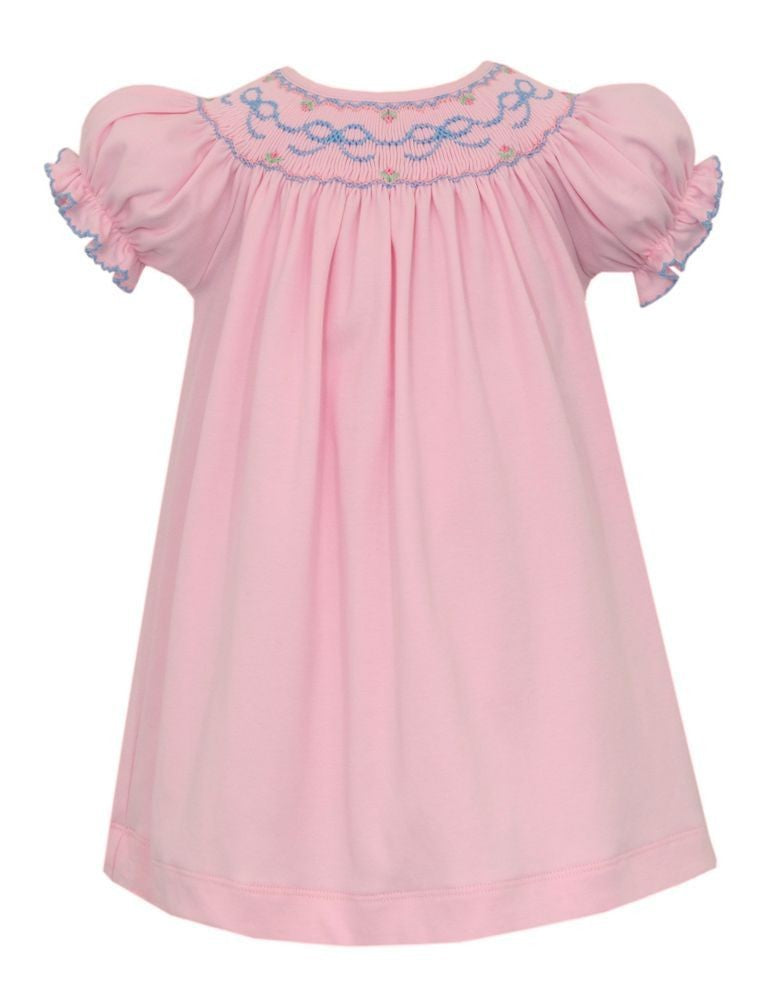 Petit Bebe Knits Baby Girls Pink Smocked Bows Bishop Dress