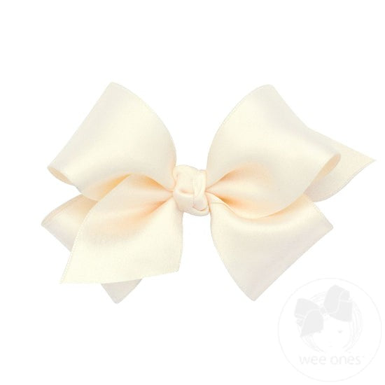 Wee Ones Girls Bow with Knot on Clip - French Satin - Ivory Ecru