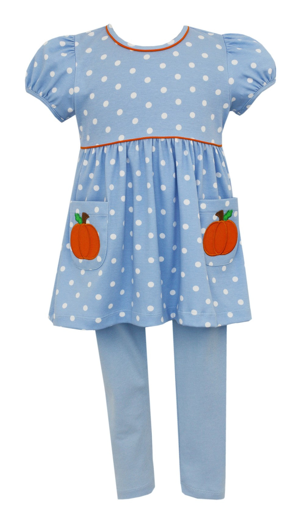 Claire & Charlie Girls Blue Dot Leggings Set - Halloween Pumpkins