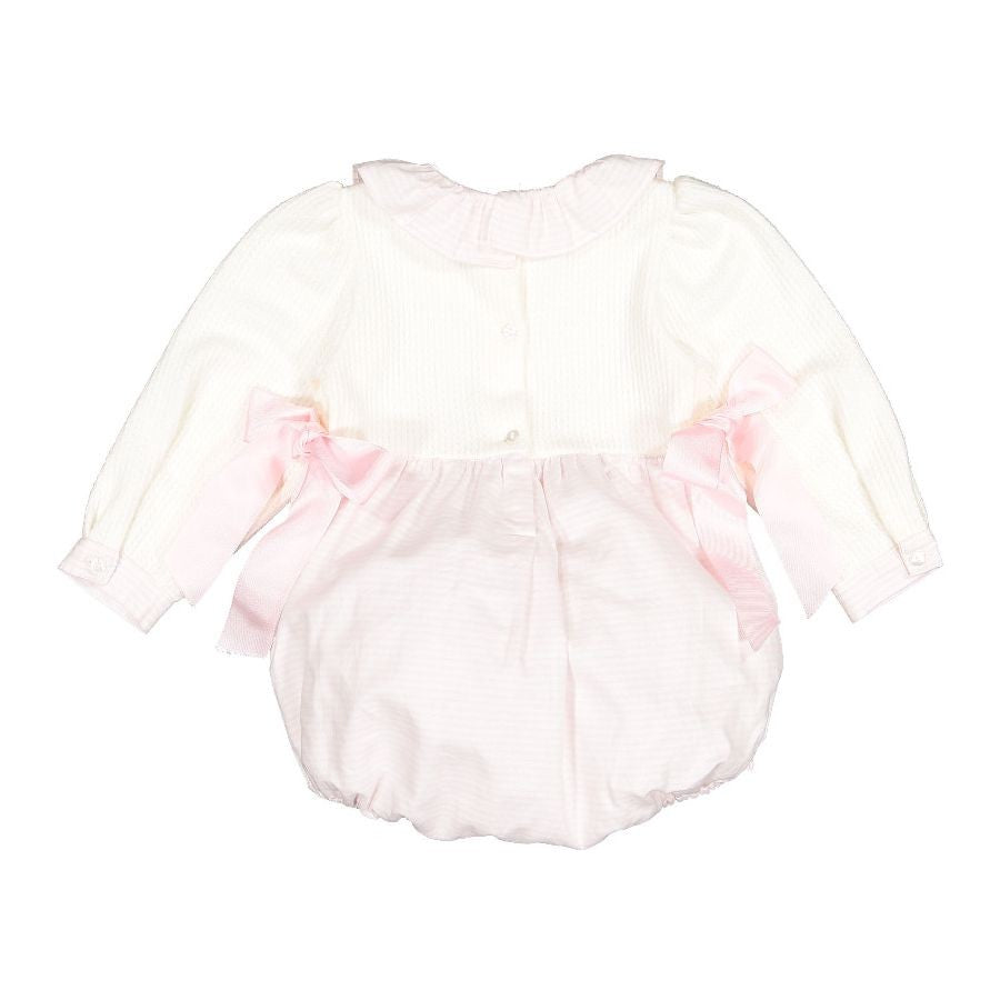 Sal & Pimenta Girls Sweater Knit Bubble - Polar Ivory with Side Bows - Pink Stripes