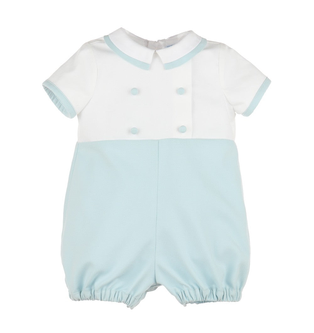Luli & Me Baby Boys Two Tones - White & Blue - Bubble with Collar