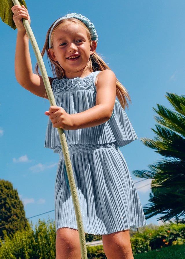 Abel & Lula Girls Sky Blue Pleated Knit Skirt Set
