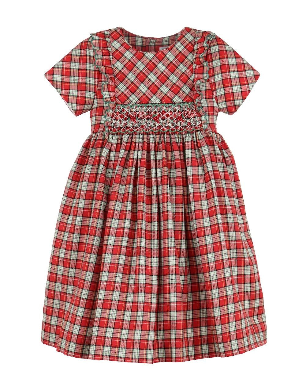 Luli & Me Girls Red Holiday Scottish Tartan Smocked Dress - Ruffles