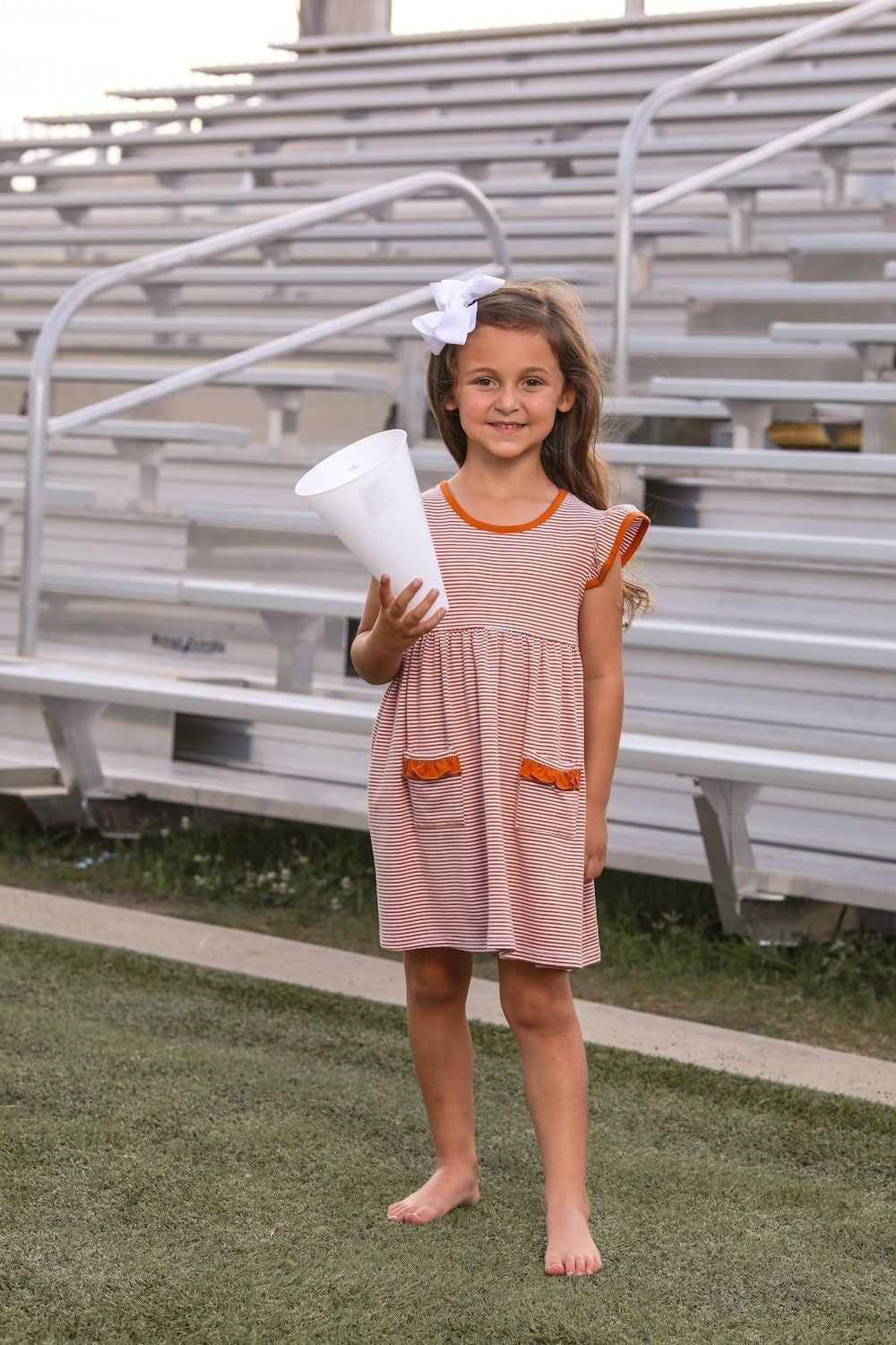 Trotter Street Kids Girls Lucy Game Day Dress - Burnt Orange Stripes - Texas Longhorns