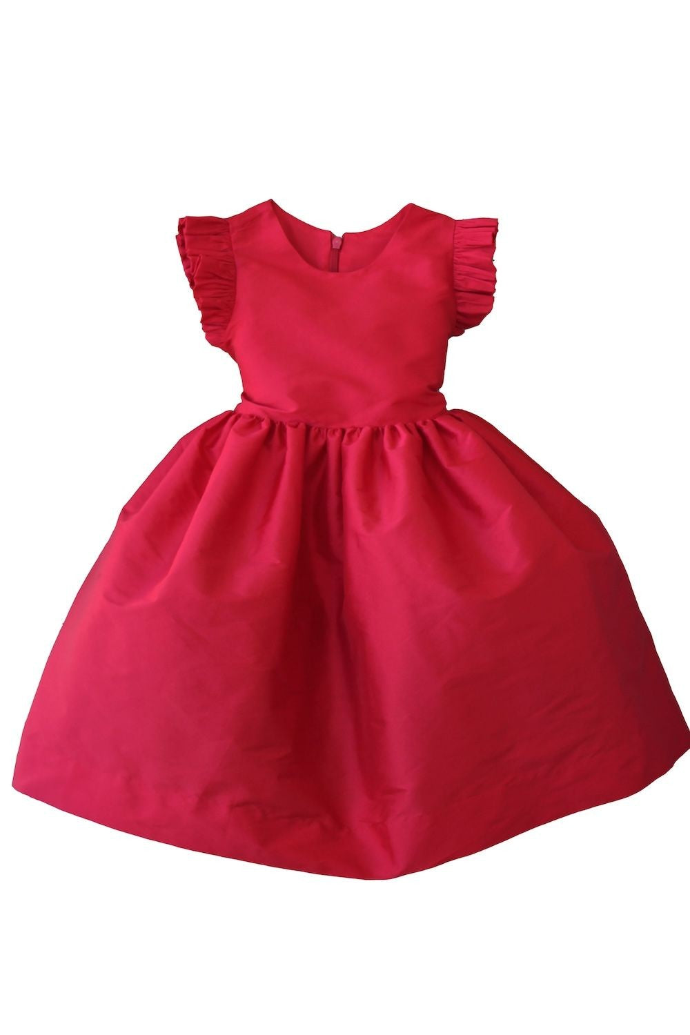 Susanne Lively Girls Christmas Holiday Party Dress - Flutter Sleeves & Sash - Red