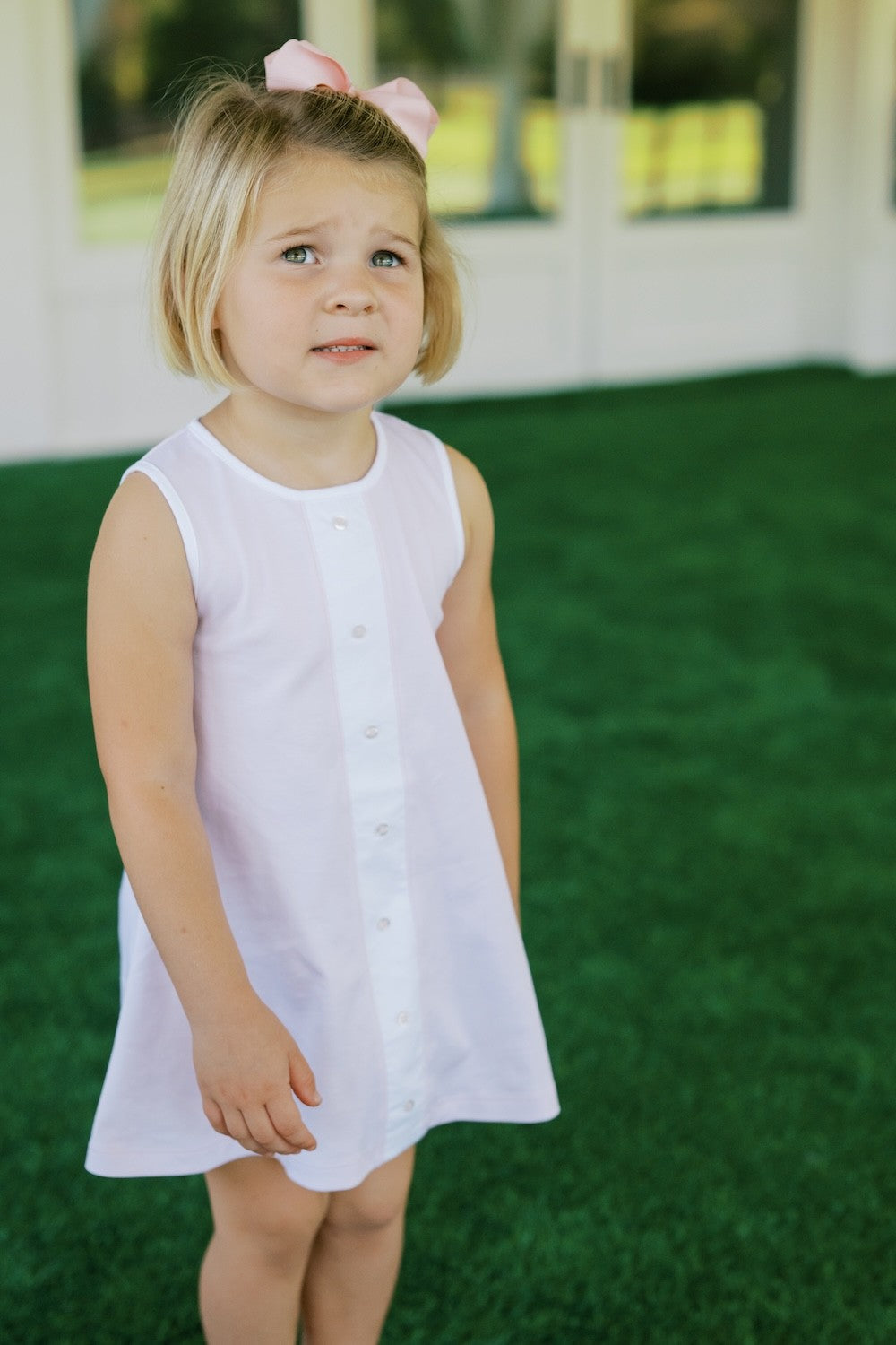 Proper Peony Pima Girls Pink Button Dress