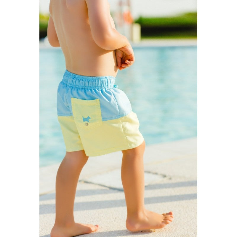 Sal & Pimenta Boys Swim Trunks - Light Blue & Yellow Colorblock