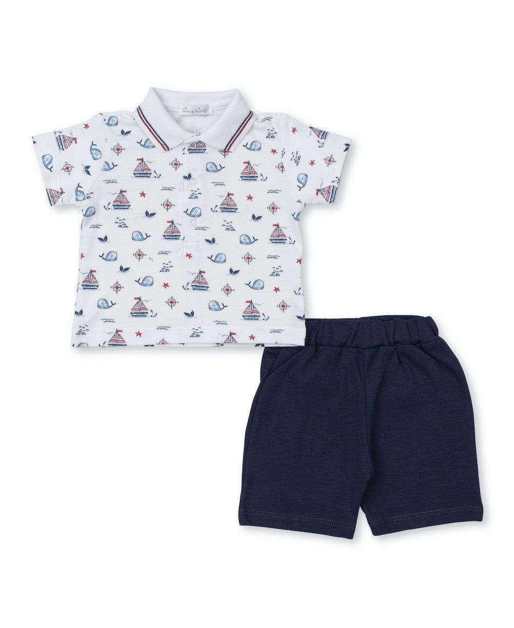 Kissy Kissy Baby Boys Short Set - Navy Blue Sails & Whales