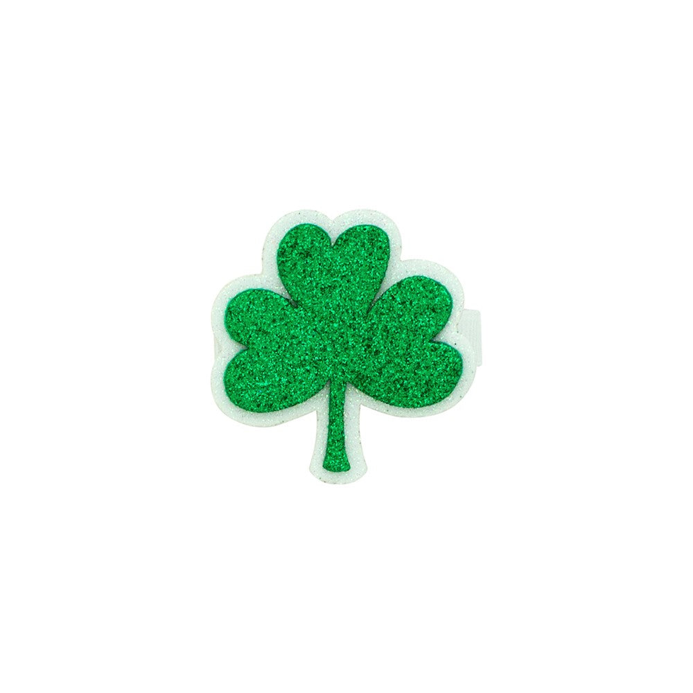 Wee Ones Girls Glitter Pinch Clip - Green Lucky Clover Shamrock