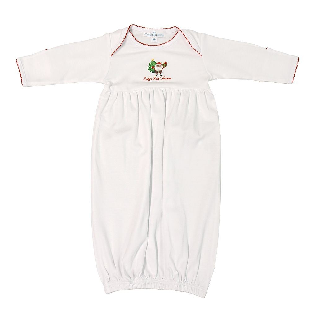 Magnolia Baby Jolly Holiday White Embroidered Baby's First Christmas Gown