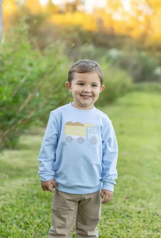 Trotter Street Kids Boys Blue French Terry Pullover - Dump Truck