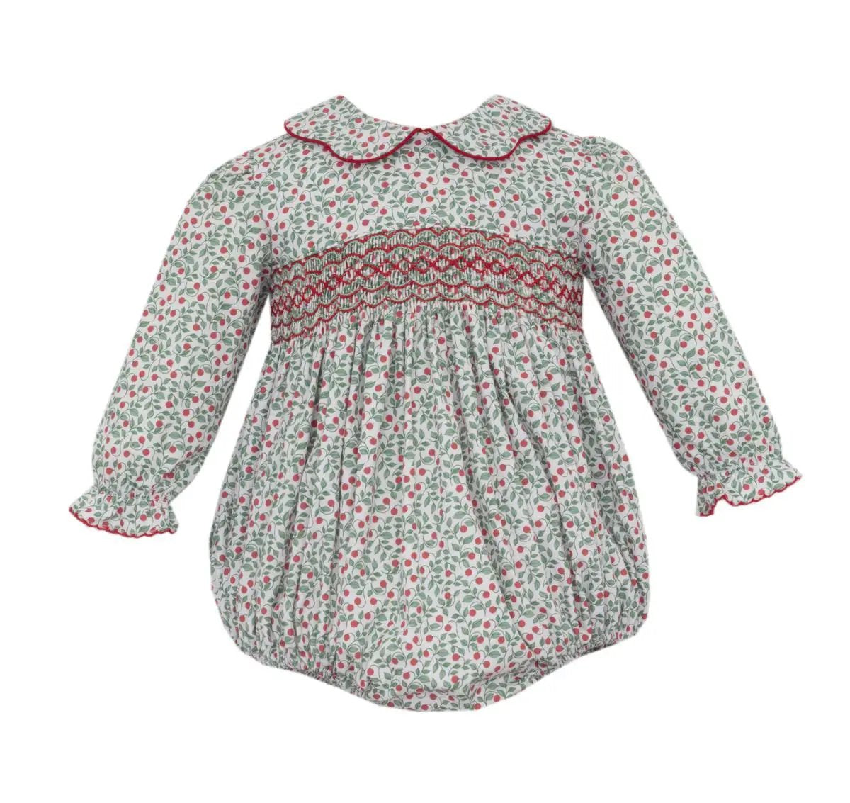 Petit Bebe Girls Green & Red Holiday Print Long Sleeve Bubble by Petit Bebe