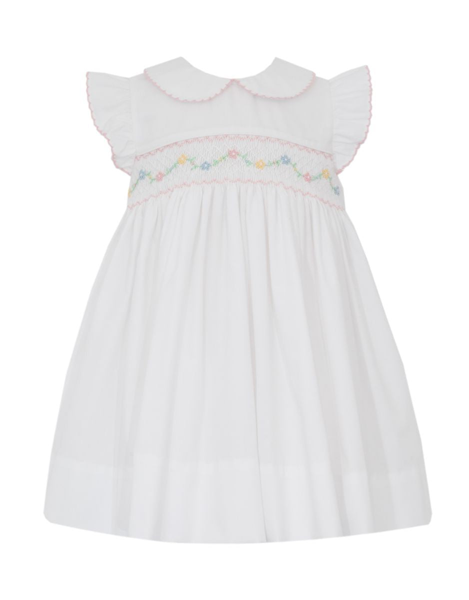 Petit Bebe Girls White Poplin Sleeveless Dress with Collar by Petit Bebe