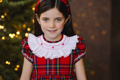 Sal & Pimenta Girls Holiday Red Jingle Bells Dress with White Collar - Bow on Back by Sal & Pimenta