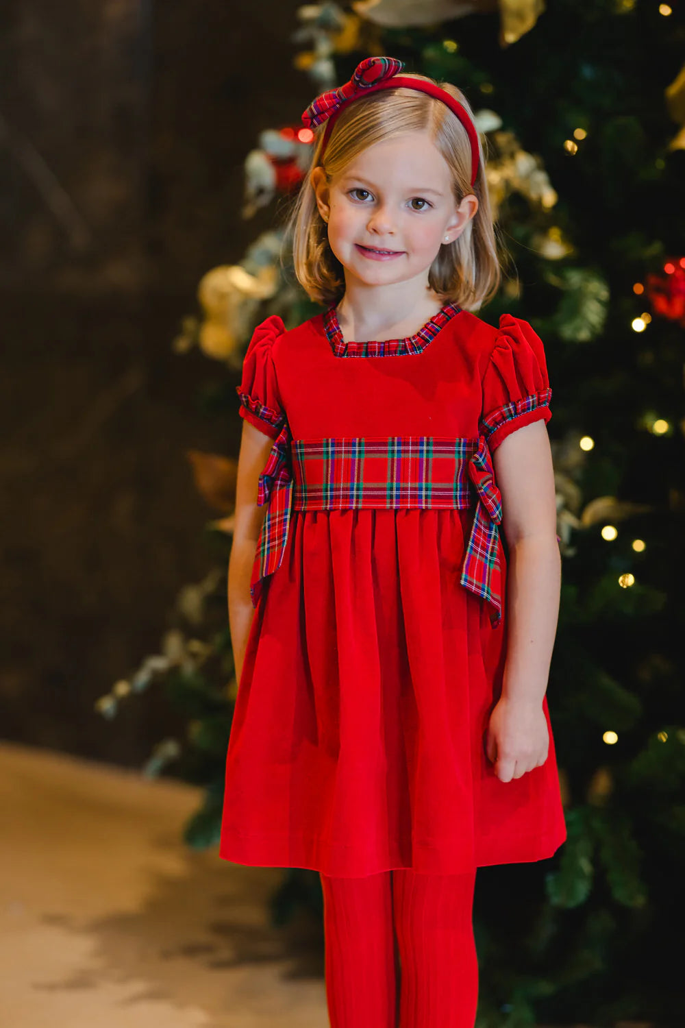 Sal & Pimenta Girls Red Noel Christmas Dress - Holiday Plaid Side Bows by Sal & Pimenta