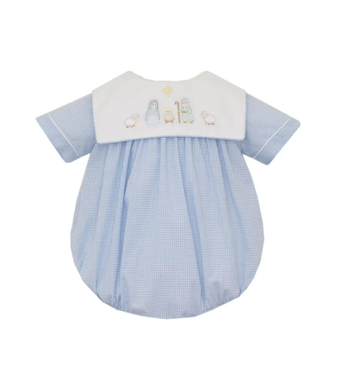 Anavini Boys Light Blue Gingham Nativity Bubble with Square Collar by Anavini