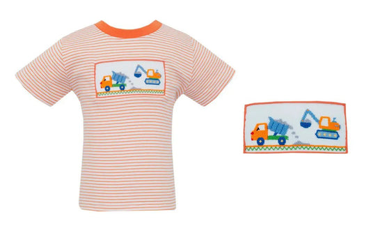 Anavini Boys Orange Stripe Knit Construction Trucks T-Shirt by Anavini