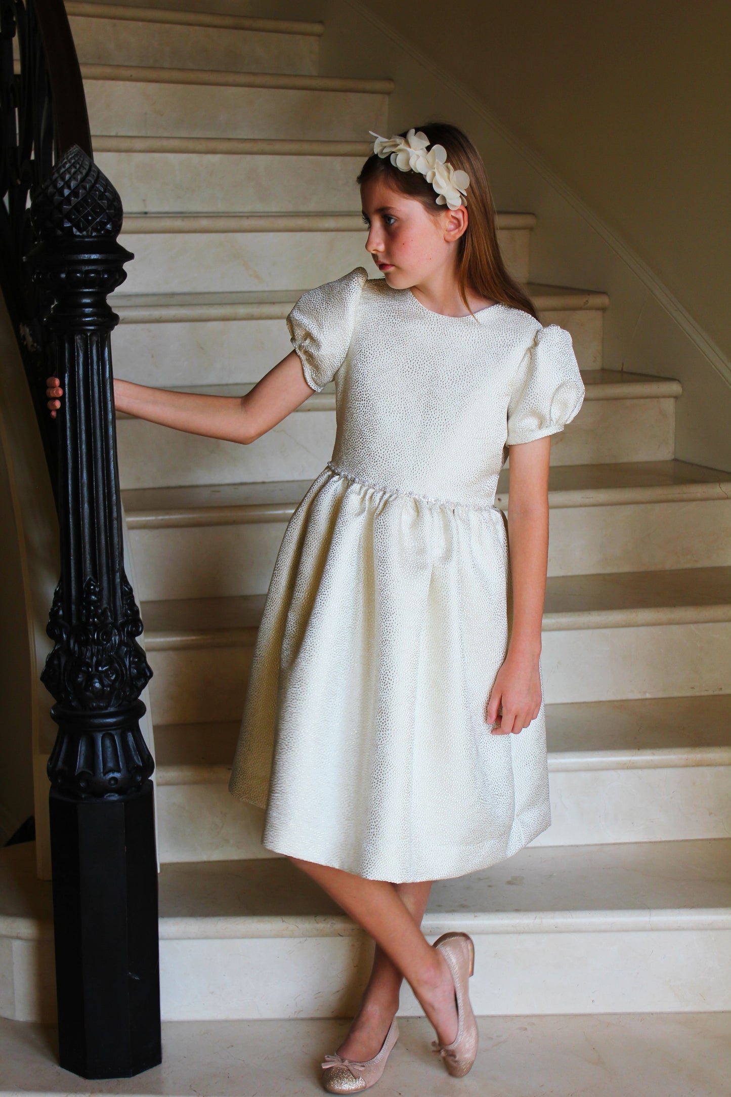 Susanne Lively Girls Ivory Sparkle Dress - Bow on Back by Susanne Lively