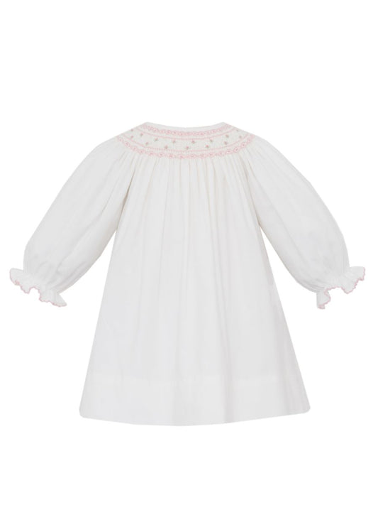 Petit Bebe Girls Winter White Corduroy Smocked Bishop Dress - Long Sleeves