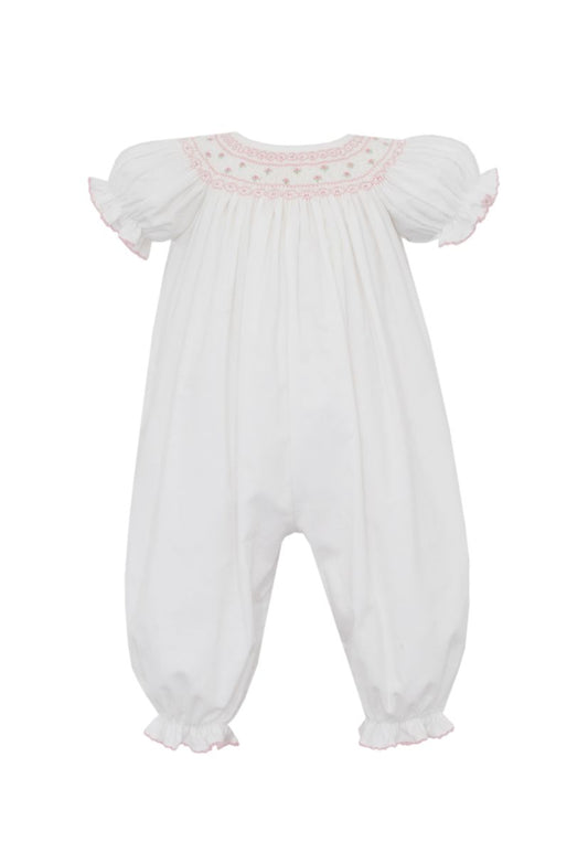 Petit Bebe Baby Girls Winter White Corduroy Smocked Romper