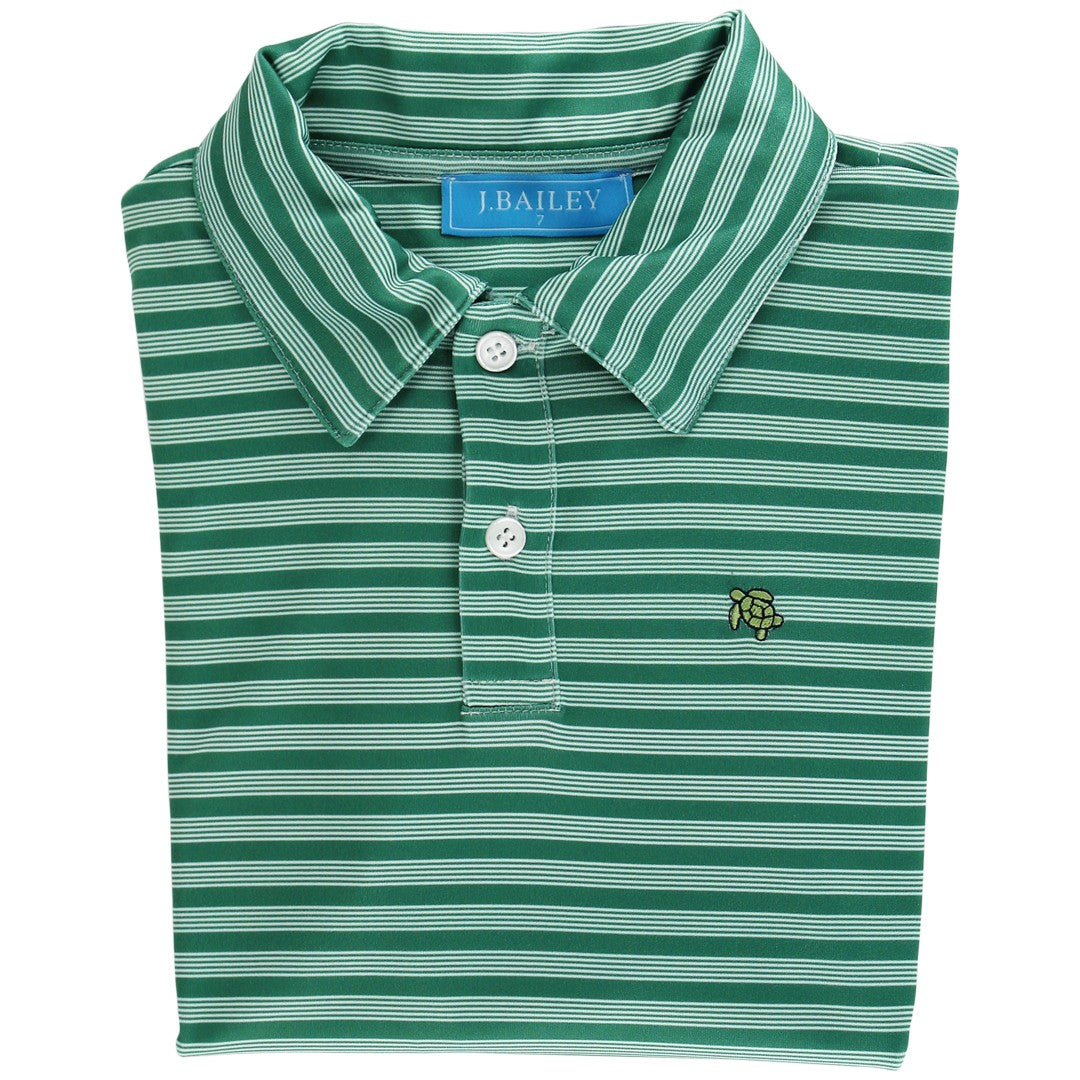 J. Bailey Boys Performance Polo Shirt - Long Sleeves - Evergreen Stripes
