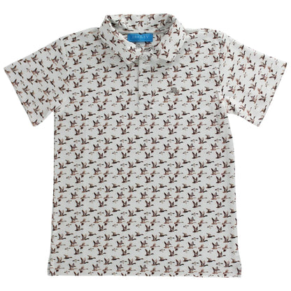 J. Bailey Boys Performance Polo Shirt - Mallard Ducks on Tan