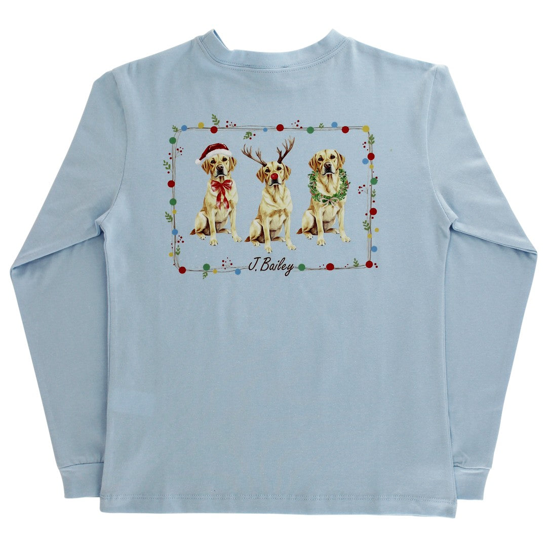 Bailey Boys J. Bailey Logo Tee Shirt - Christmas Labs Dogs on Light Blue