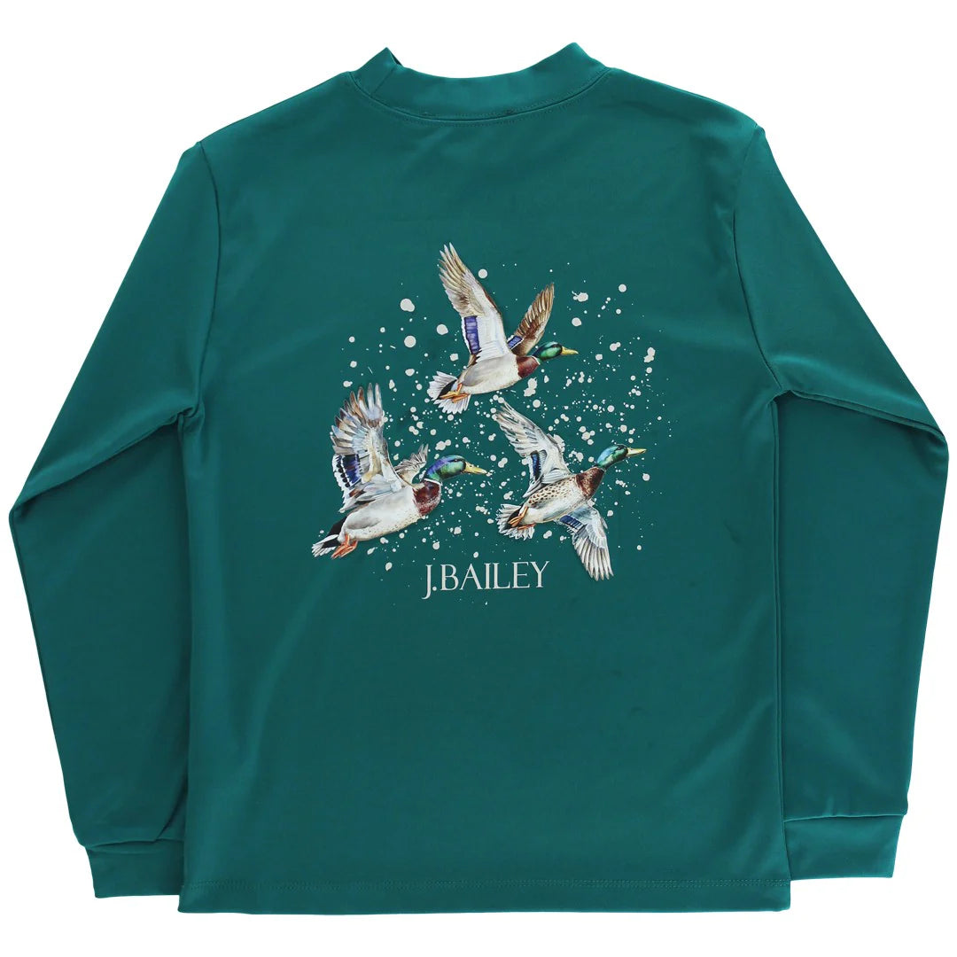 J. Bailey Boys Performance Logo Tee Shirt - Mallard Ducks on Teal