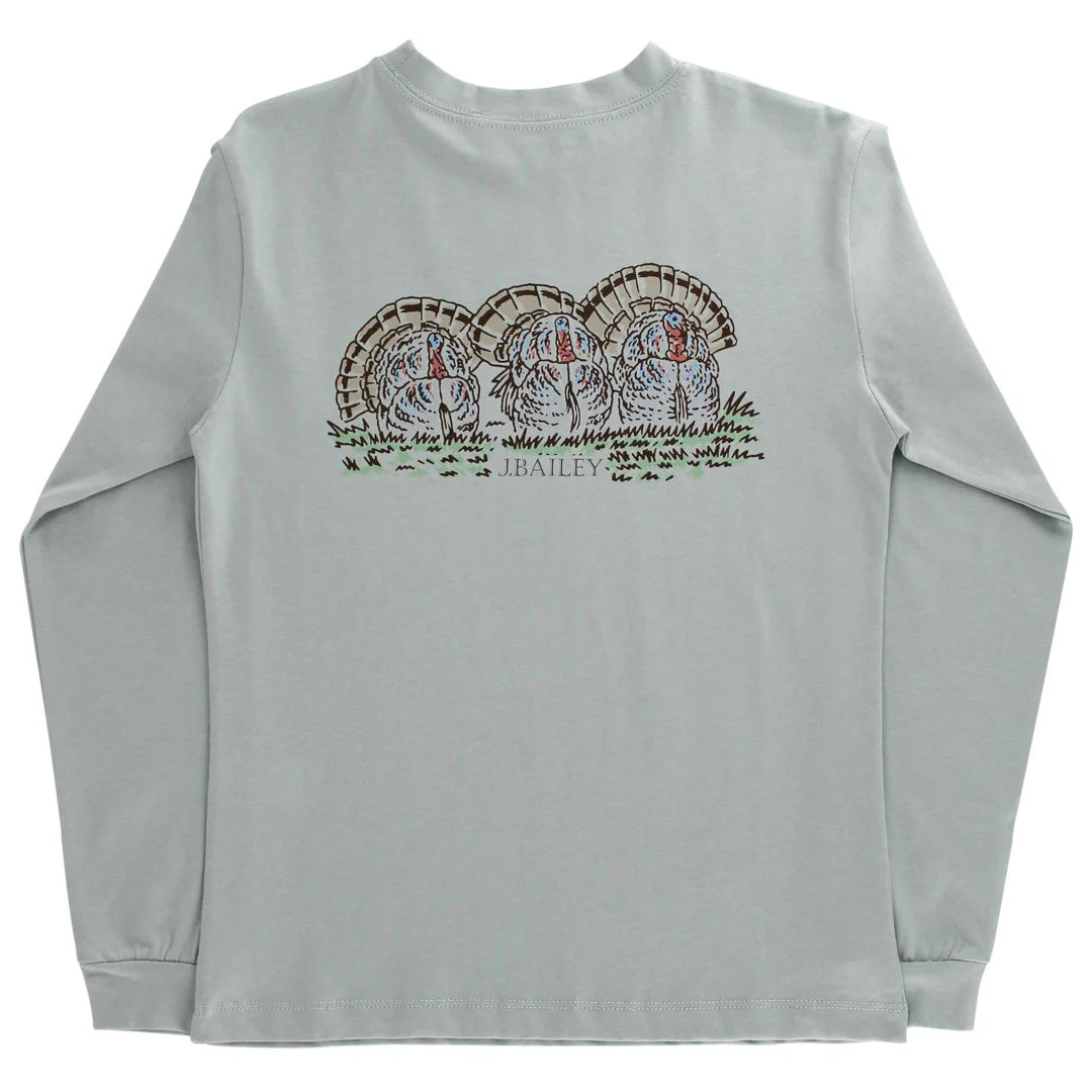 J. Bailey Boys Logo Tee Shirt - Thanksgiving Turkeys on Sage Green