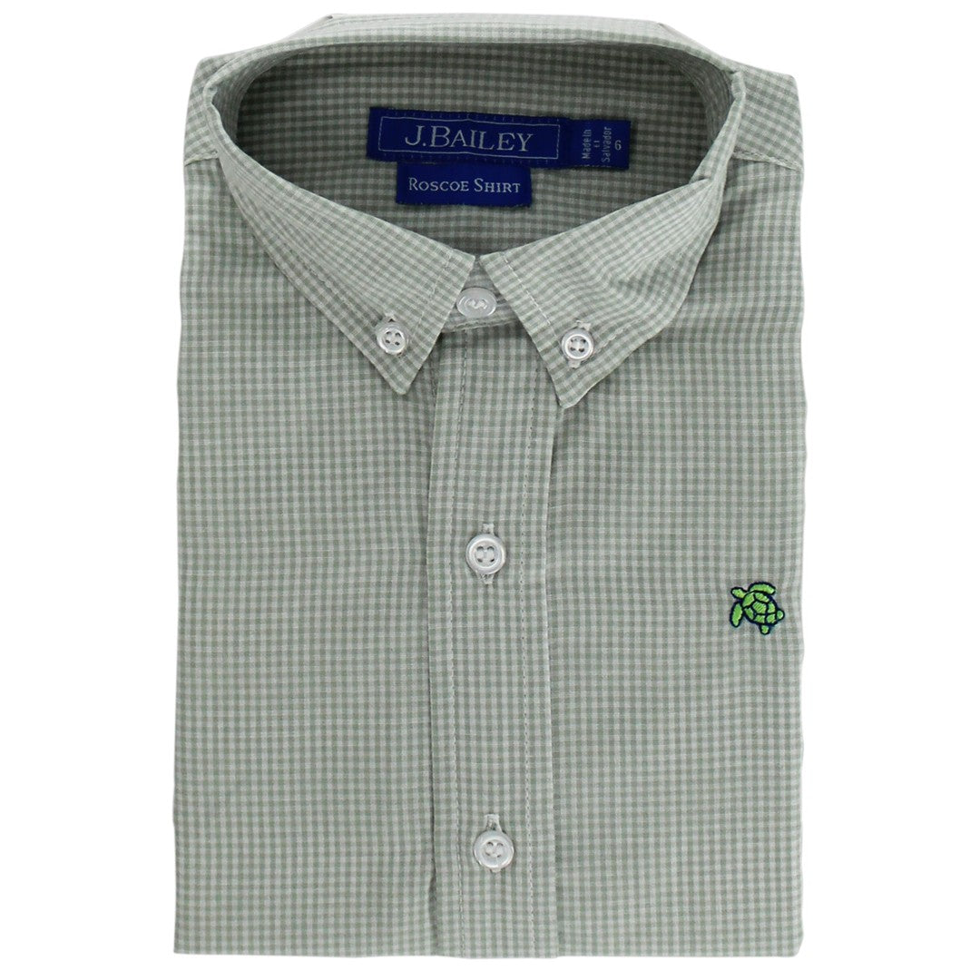 J. Bailey Boys Button Down Shirt - Long Sleeves - Celery Green Checks