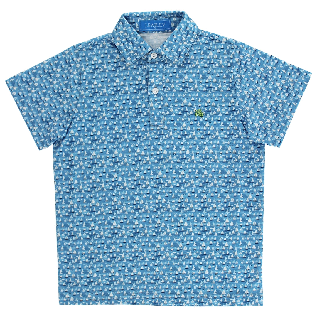 J. Bailey Boys Sport Polo Shirt - Blue Sailboats
