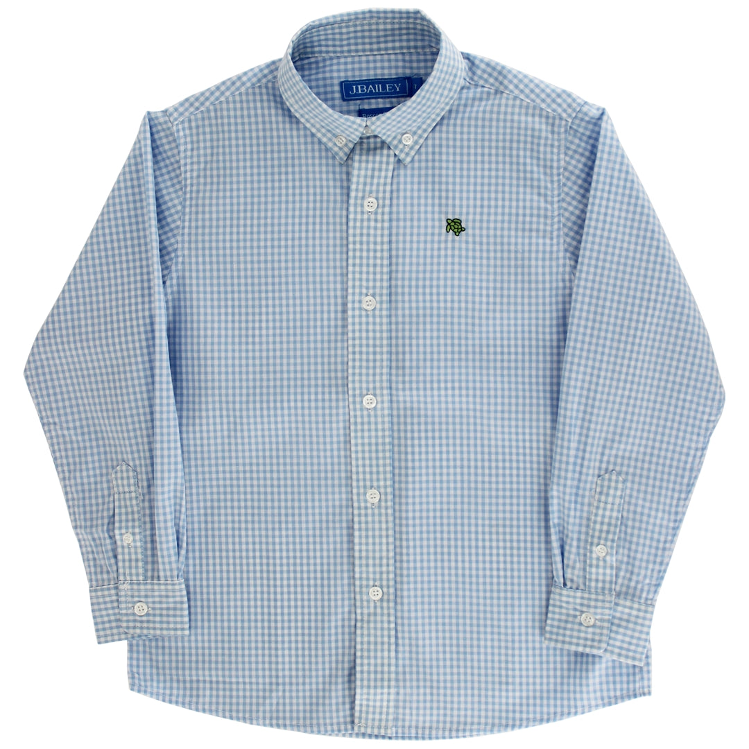 J. Bailey Boys Roscoe Button Down Dress Shirt - Light Blue Checks