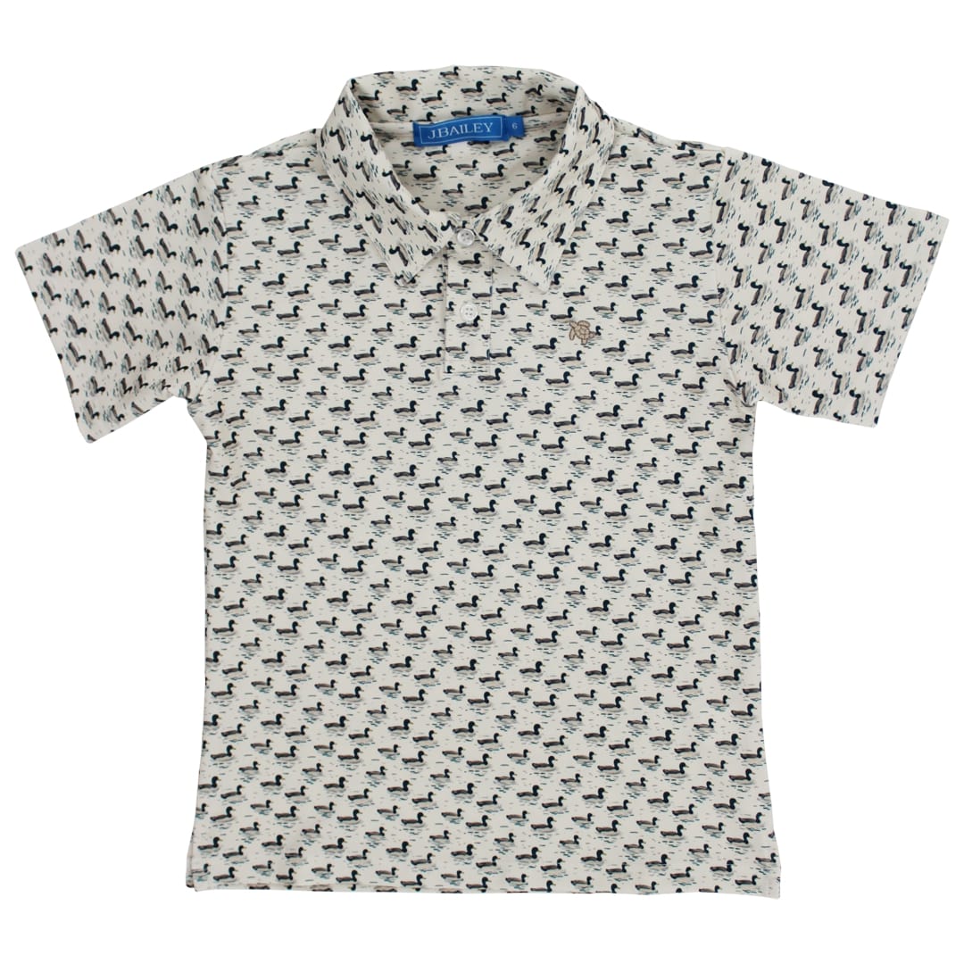 J. Bailey Boys Performance Polo Shirt - Mallard Ducks Print