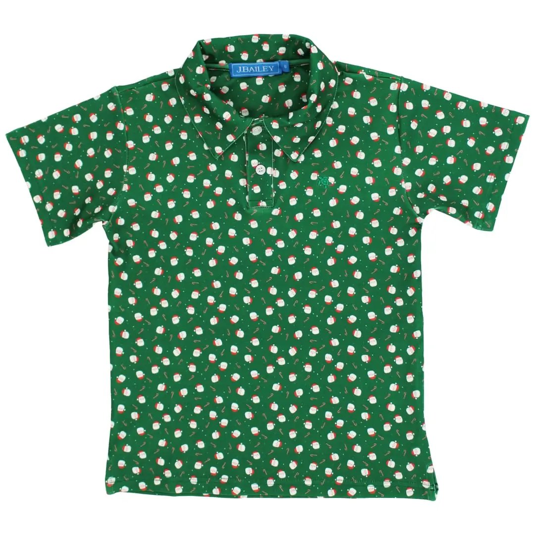 J. Bailey Boys Performance Polo Shirt - Green Christmas Santa by Bailey Boys