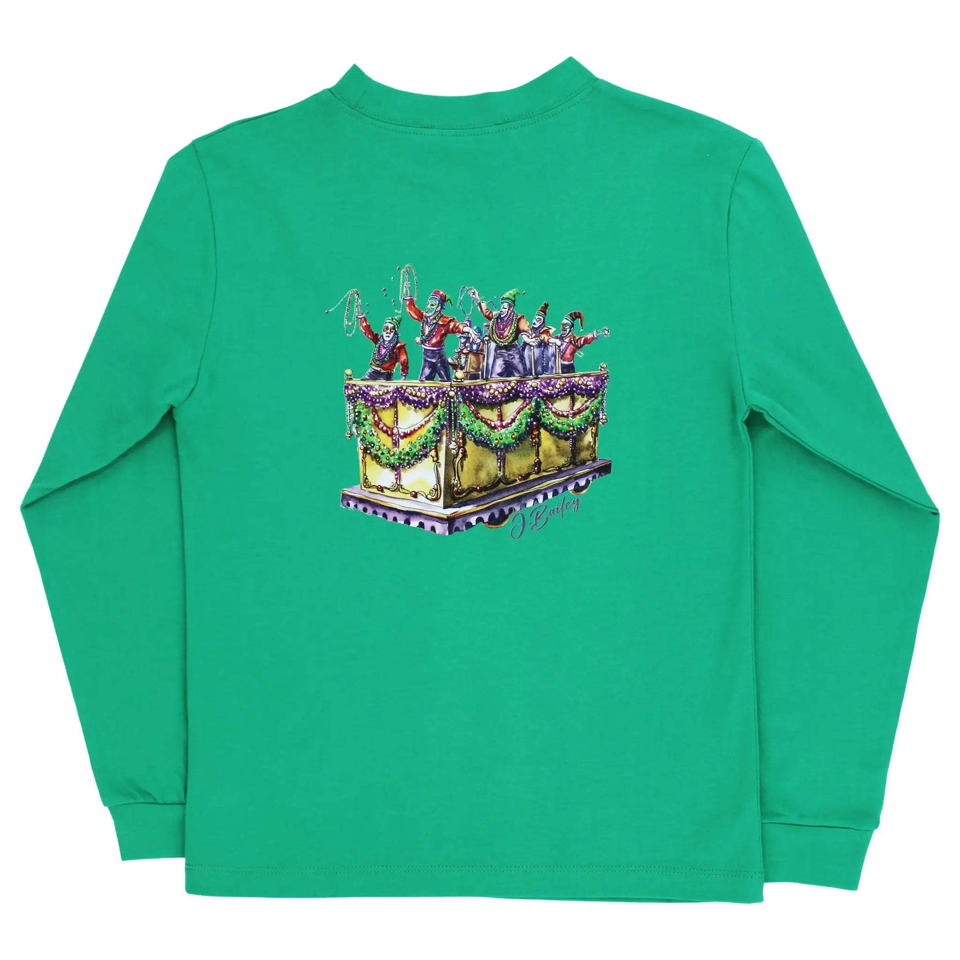 J. Bailey Boys Long Sleeved Logo Tee Shirt - Mardi Gras on Kelly Green
