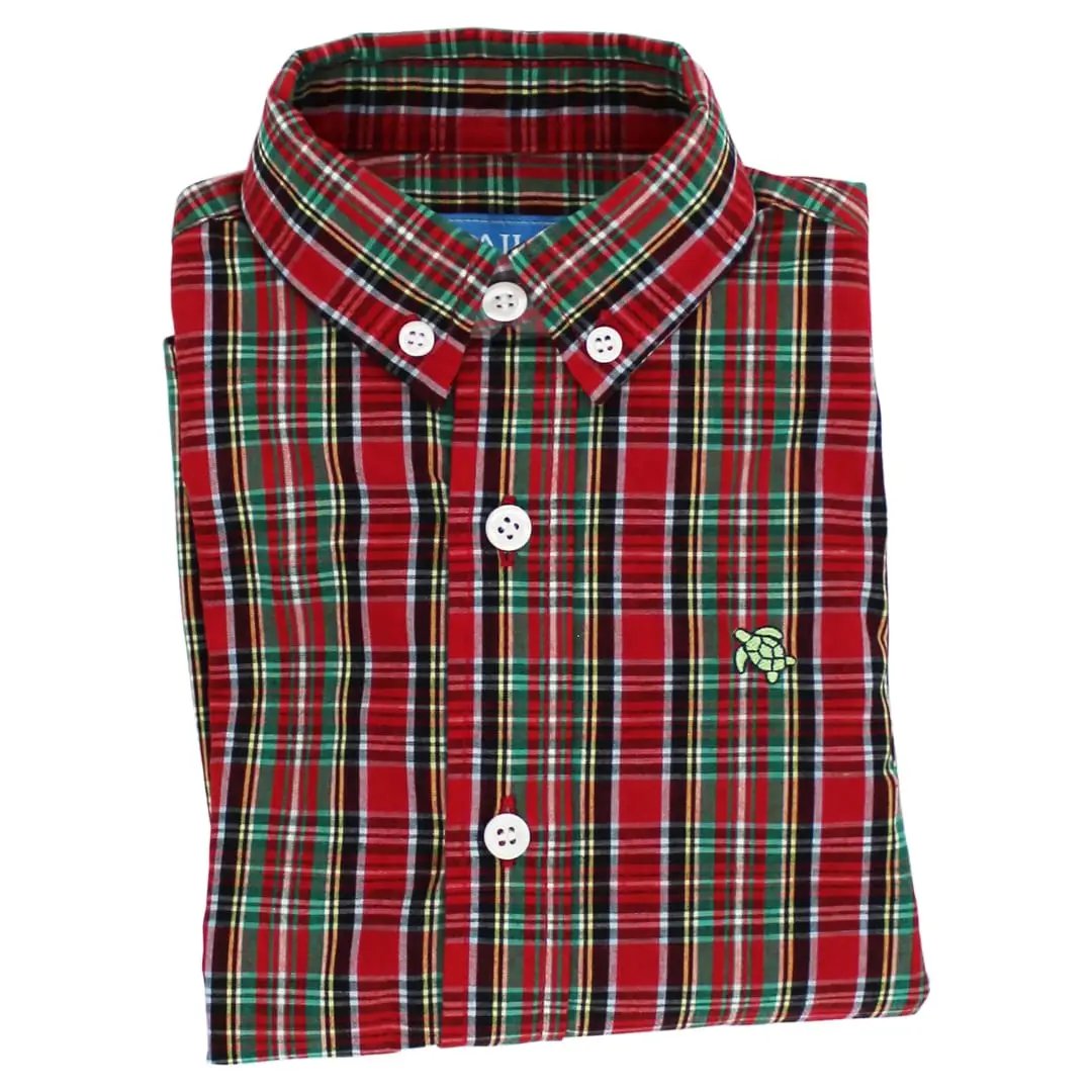 J. Bailey Boys Roscoe Button Down Shirt - Red Holiday Plaid Tartan by Bailey Boys