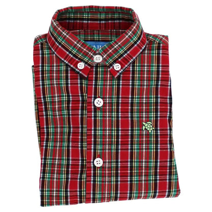 J. Bailey Boys Roscoe Button Down Shirt - Red Holiday Plaid Tartan by Bailey Boys