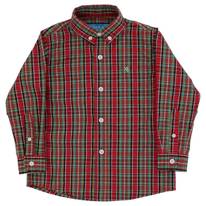 J. Bailey Boys Roscoe Button Down Shirt - Red Holiday Plaid Tartan by Bailey Boys